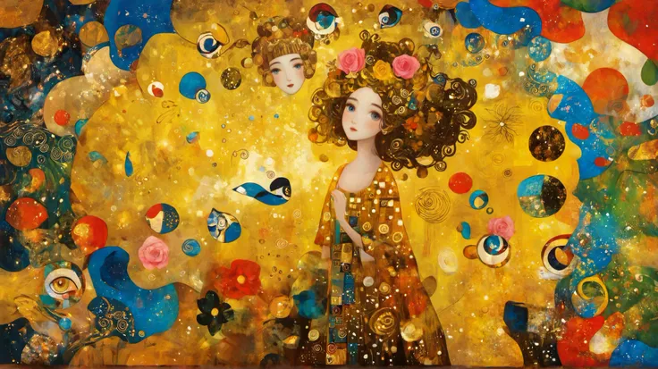 a painting of a woman with a wreath on her head, inspired por Klimt, inspired by Gustav Klimt, Gustav Klimt style, Gustav Klimt style, Gustav Klimt 4k, gustav klimt 4 k, deusa arte, beautiful and intricate painting, whimsical art, woman in flowers, por Kli...