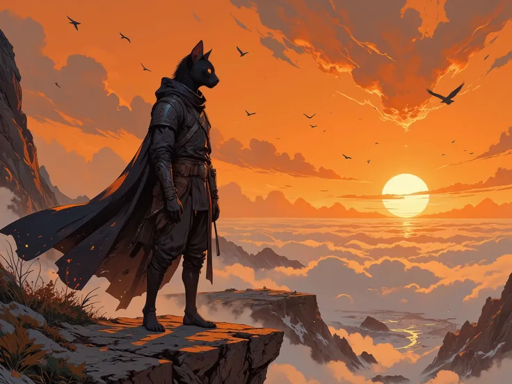 ((dark fantasy), (4k), (epic composition), (blacklight), (best quality), (masterpiece), (highres), (extremely detailed), (immersive background))."Fantasy-style (Dungeons & Dragons-inspired:1.3), featuring a Tabaxi—humanoid feline—standing gracefully on the...