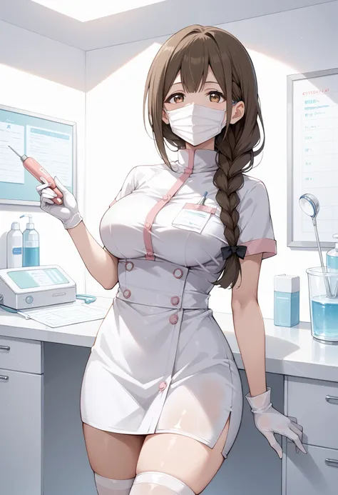 Score_9, score_8_up, score_7_up, source_anime, kuwayama chiyuki, solo, large breasts, single braid, brown hair, brown eyes, (best quality), (high quality), {masterpiece}, extremely delicate and beautiful, ultra-detailed, beautiful detailed eyes, dental hyg...