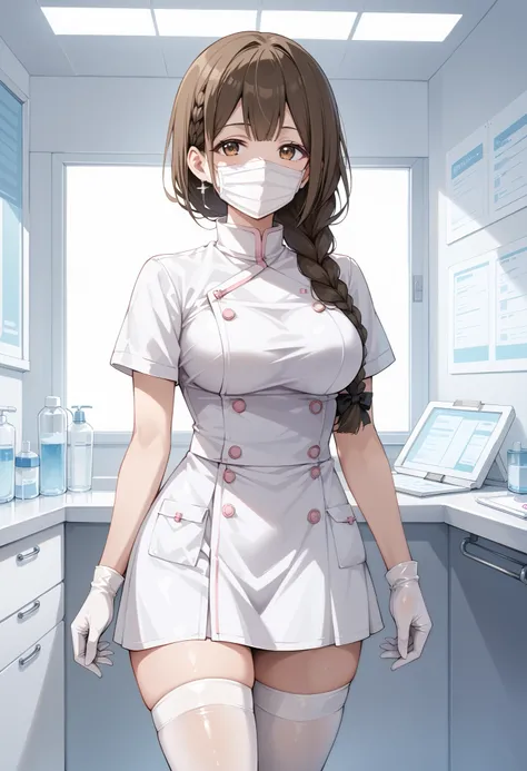 Score_9, score_8_up, score_7_up, source_anime, kuwayama chiyuki, solo, large breasts, single braid, brown hair, brown eyes, (best quality), (high quality), {masterpiece}, extremely delicate and beautiful, ultra-detailed, beautiful detailed eyes, dental hyg...