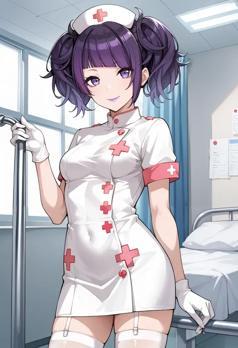 Score_9, score_8_up, score_7_up, source_anime, tnkmmm, solo, purple hair, short twintails, blunt bangs, diagonal bangs, purple eyes, medium breasts, small breasts, (best quality), (high quality), {masterpiece}, extremely delicate and beautiful, ultra-detai...