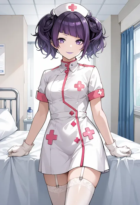 Score_9, score_8_up, score_7_up, source_anime, tnkmmm, solo, purple hair, short twintails, blunt bangs, diagonal bangs, purple eyes, medium breasts, small breasts, (best quality), (high quality), {masterpiece}, extremely delicate and beautiful, ultra-detai...