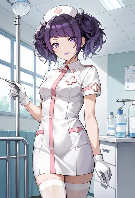 Score_9, score_8_up, score_7_up, source_anime, tnkmmm, solo, purple hair, short twintails, blunt bangs, diagonal bangs, purple eyes, medium breasts, small breasts, (best quality), (high quality), {masterpiece}, extremely delicate and beautiful, ultra-detai...