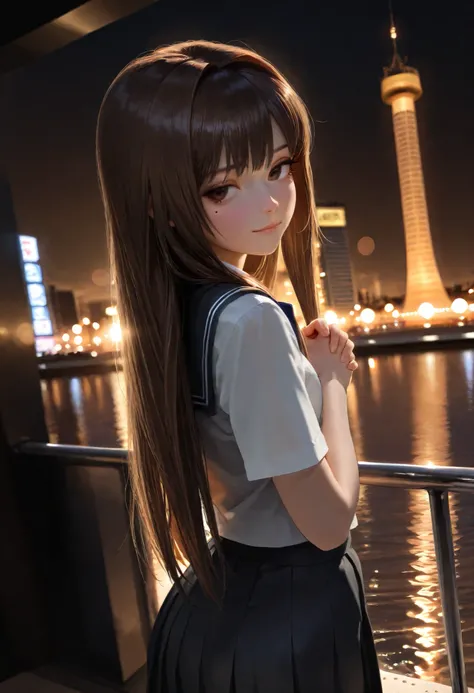 software:1.1,
((Port Tower :1.3)), reflection on the surface of the water, district, neon lights,
Waterfront, stainless steel round bar deck,
completely anatomically correct:1.1,
1 Japanese girl, ( Long straight hair ,SuperLong Hair straight:1.2),Deli...