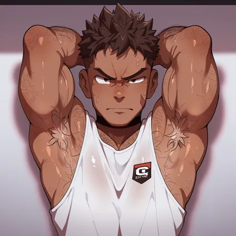 1 tall, muscular, dark-skinned malem, hairy body, Highest quality、masterpiece、Super Detail、armpits hair, arms hair, bl