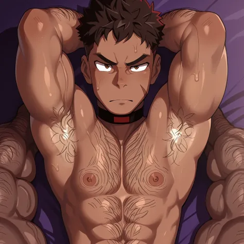 1 tall, muscular, dark-skinned malem, hairy body, Highest quality、masterpiece、Super Detail、armpits hair, arms hair