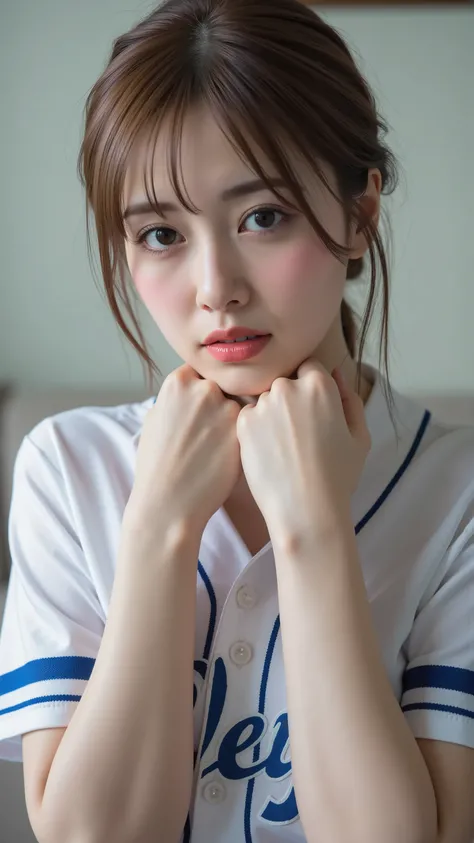 (清楚で超 beautyな巨乳の韓国人美女がメジャーリーグチームのユニフォームを着て立っている:1.2)(Laughing whistling :1.2)(汗ばんだbeautiful skin:1.1)(16k, RAW photos , top quality, masterpiece: 1.2),(Beautiful bob cut:1.1) Super Detail, super resolution, (Genuine, Genuine photos: 1.37), portraits, hig...
