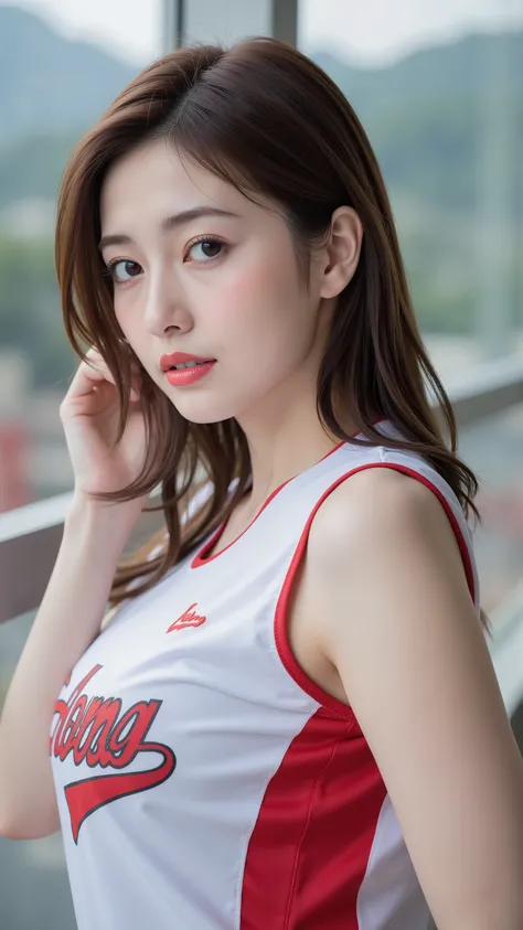 (清楚で超 beautyな巨乳の韓国人美女がメジャーリーグチームのユニフォームを着て立っている:1.2)(Laughing whistling :1.2)(汗ばんだbeautiful skin:1.1)(16k, RAW photos , top quality, masterpiece: 1.2),(Beautiful line hair cut:1.1) Super Detail, super resolution, (Genuine, Genuine photos: 1.37), high reso...