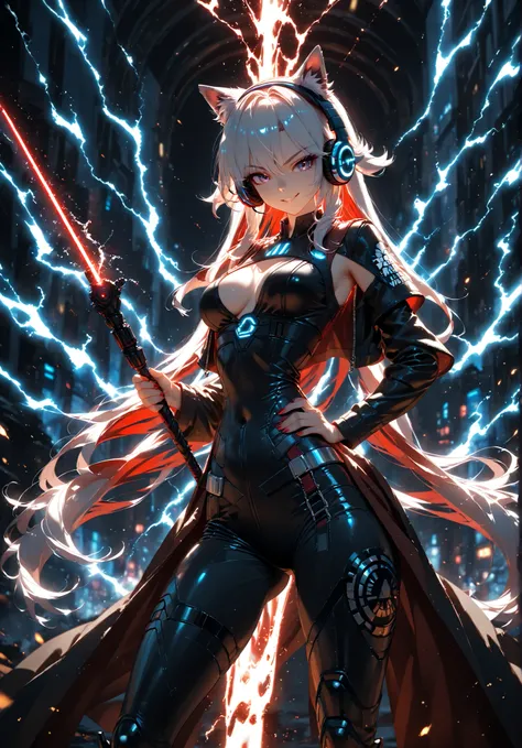 ((Shadow female version the hedgehog)) wearing Star wars Jedi outfit, badass anime 8 k, epic anime style, art of ((silverfox)), anime style 4 k, White lightning anime art wallpaper 8 k, holding a lightsabre. splash art, red lightsaber wallpaper, sonic powe...
