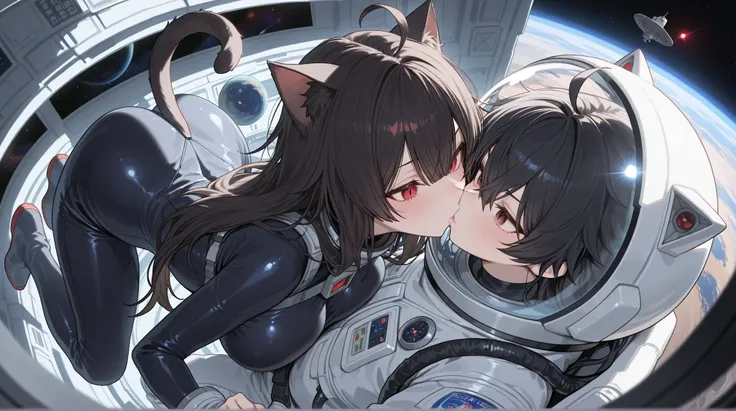 Absurd resolution, high resolution, (masterpiece:1.4), ultra-detailed, 1girl big breasts, ((cat girl)) (( black hair, Ahoge, straight bangs,, hair between eyes,)), Long hair, ((beautiful red eyes)) sharp eye, Beautiful skin, extremely nice body, pretty fac...