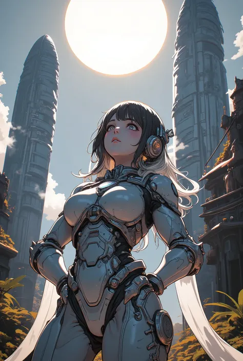 女性用universe活動服, cybernetics suit, take off your helmet,Detailed Equipment, life support device, Equipment Features Beauty, Curvy Suit, Terraformed Earth, Migrant Cities, Cityscapes Under Construction, Under construction, Stagnant Air , universe, (Looking U...