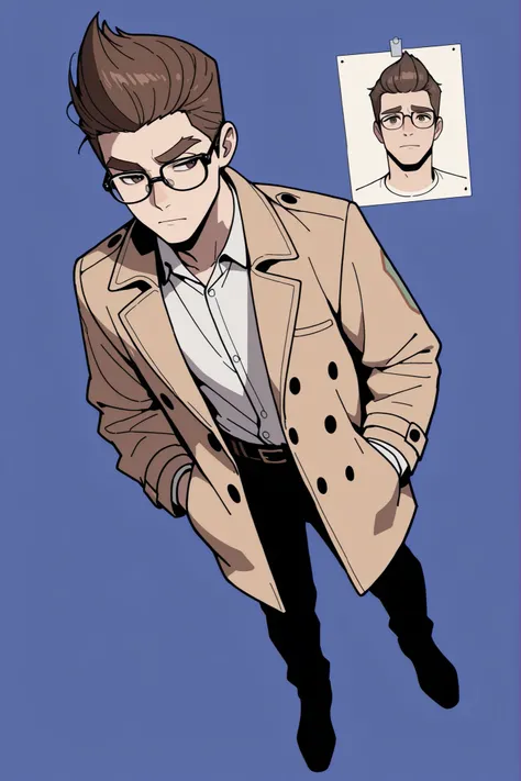 (best quality:1.1), (ultra-detailed), best illustration, (portrait:1.1), (cartoon drawing), oung man, (((boy))), alone, (medium quiff brown hair), (brown eyes with detailed prescription glasses with a black frame), (brown eyebrows), (wearing a shirt and a ...