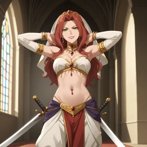 Malty Melromarc (The Rising of the Shiel)  beautiful body,athletic body,  beautiful breasts, bracelets,ring,braceletes,collar,tiara,visible private parts , ultra detailed image, anime image ,girl, anime malty, medium Breasts, excitement, red hair, green ey...