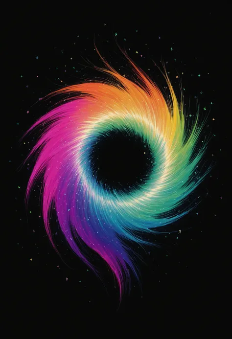 lively, Cat's colorful art work, profile, serious expression,  sharp eyes, Multicolored hair flow, green, orange, pink, Creative splash effects, Dynamic hair movement, Vivid, sparkling atmosphere, surreal artistic expression, Dark contrasting background, N...