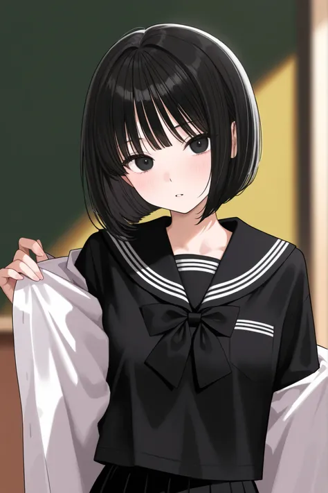 Black Haired Black Eyes Bob Cute Uniform Shirt