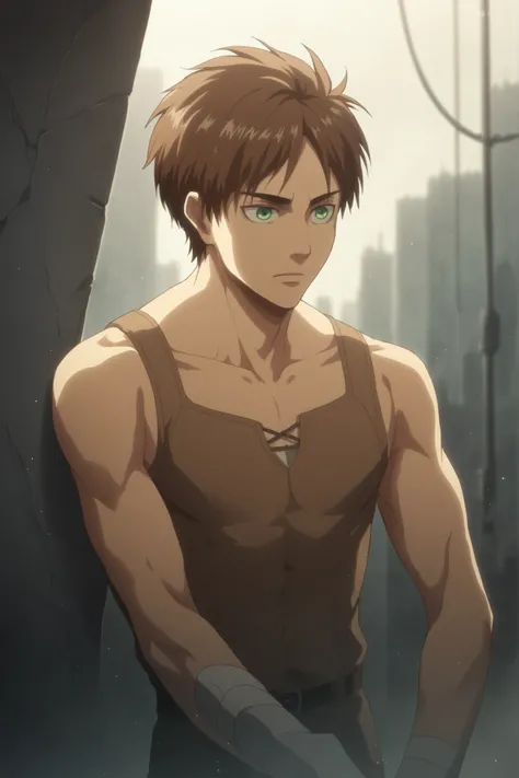 score_9, score_8_up, score_7_up, score_6_up, score_5_up, score_4_up, BREAK source_anime, 1boy, solo, male focus, , eren_yeager, brown hair, green eyes, , , soft science fiction, 