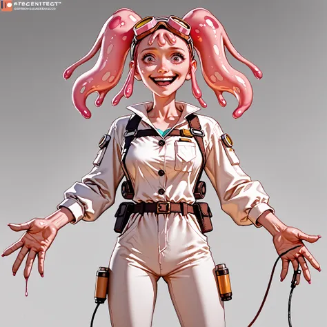 score_9, score_8_up, score_7_up, pink female slime alien (pink alien) , scientist, wear goggles, slime hair is in pig tails. Short, slim thicc. (She has a smile because she is excited about an upcoming experiment) (wearing a jump suit)
She is in her lab...