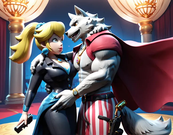 Duo:1.8, Medium muscular white werewolf, big body, anthro, from Zixiong , from Zixiong , By Zackary911, by SligarTheTiger, author：RED8EAN, bbm, hot big man, close up, 4k, captivating pose,elegant golden ballroom under the moonlight, fletcher_kane, furry, o...