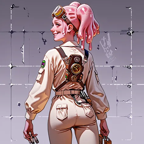 score_9, score_8_up, score_7_up, pink female slime alien (pink alien) , scientist, wear goggles, slime hair is in pig tails. Short, slim thicc. (She is smiling, playful teasing, slaping her rear, standing up) (being a brat) (wearing a jump suit)
She is ...
