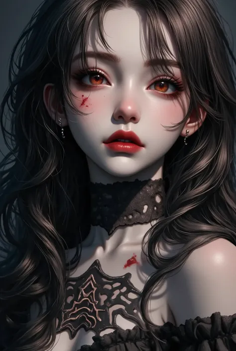 Prompt (English)
“A beautiful but sinister anime girl, with an intense, psychotic gaze. Long, messy dark hair, pale skin, striking red or violet eyes, a wicked smile with sharp teeth. She wears a gothic outfit with dark colors and lace, possibly holding ...
