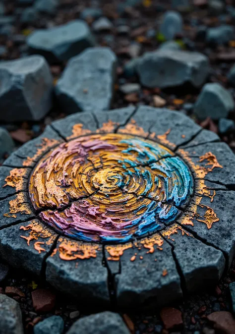 etched stone of a Summoning Circle, it is glamourous, Neo-Fauvism, Beautifully Lit, designed by Zena Holloway, aidmaExperimentalPhotography
