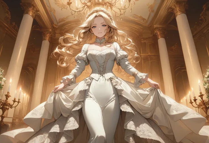 ((best quality)), ((masterpiece)), (detailed), perfect face, ((Best quality, 8k, Masterpiece: 1.3)), Sharp focus A beautiful woman, A noblewoman from pre-revolutionary France, dressed in an opulent 18th-century gown with intricate lace and embroidery. Her ...
