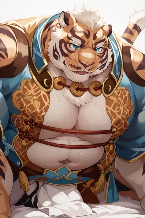 furry muscles manly naked face on all fours Open Her Legs score_7_up score_8 score_9 sweat angle from below Lin Hu,a anthropomorphic tiger with a big giant musclegut tall wide body with big fat belly, solo, very big, very tall, very wide, very musc...