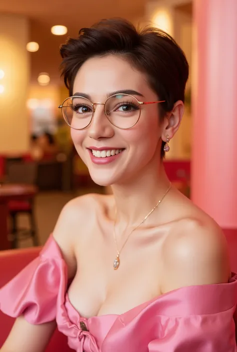 highest quality,4K,8k,High resolution,masterpiece:1.2,Very detailed,Physically Based Rendering,(cute,Adorable,Charm) standing aside, woman,Beautiful fine details,Beautiful lip detail,Long eyelashes,(Shiny,Shiny) pixie short hair,stylish haircut,(stylish,fa...