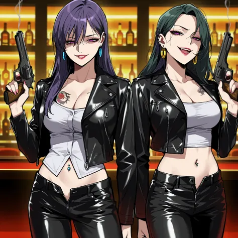 score_9, score_8_up, score_7_up, score_6_up, score_5_up, score_4_up, rating_questionable, , source_anime, digital illustration, pixiv, fanbox, uncensored, , BREAK, official art,
2girl, two girls, mature female,  long hair, [[[tattoo]]], earrings, breast ta...