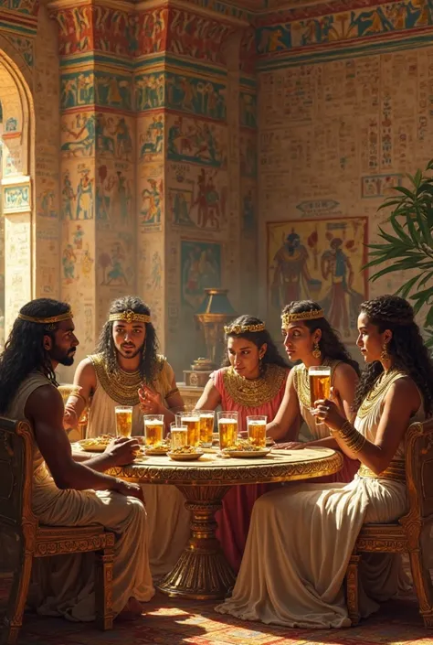 Egyptians drinking beer 