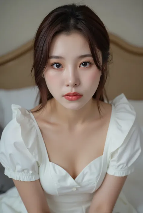 score_9, score_8_up  , score_7_up  , realistic, photo, detailed face and eyes, detailed skin, maid clothes,20 years old,cute girl,Narrow shoulders, white skin, wh3ein,(younger:1.5),(skinny:1.1),(Lanky:1.1),(Tiny  ),(),, bed, small breasts,short,,younger,cu...