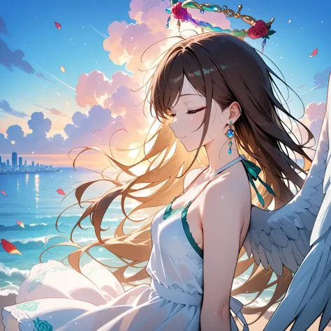 masterpiece:1.2, Best Quality, finely detailed beautiful eye: 1.2), beautiful detailed face, extremely delicate and beautiful, Cinematic Light, Highest Quality, masterpiece, from side, light particles, 1girl, swept bangs, toned arms, small breasts, brown e...