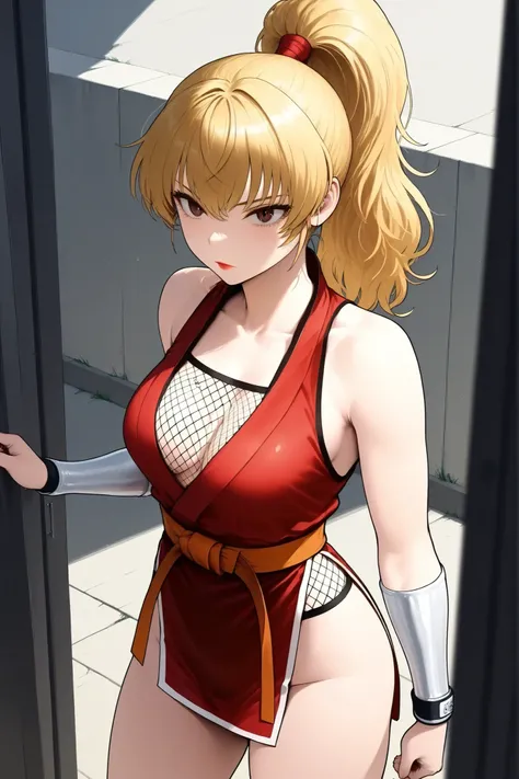 one girl on her back ,alone, ,,cowboy shot,.silver knee protector.fight、 fighting。 Combat Stance、anatomically correct、active angle。Sharp Eye、, Gold。
genrys maki
(masterpiece,  details:1.2).,genrys maki,.fishnet on chest。.hand,beautiful eyes,White line at h...