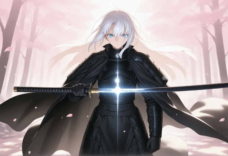 absurdres, (((Ultra HD))), (((Ultra High Quality))), ((hyper detailed)), ((Ultra High Resolution)), (Highly rendered), ((detailed eyes)), (((8K))), ((perfect face)), ((masterpiece)), ((cinematic)), dynamic lighting, solo, 1girl, white hair, long hair, blue...