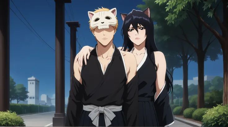 A Shinigami couple from the anime Bleach . accompanied by Ichigo Kurosaki
Appearance: , junkotvvxl , ojos rojos, black hair, cat ears, hits, hair between the eyes, Long Hair, , (choke), straight bangs, hair between the eyes, , black clothes шинигами, se...