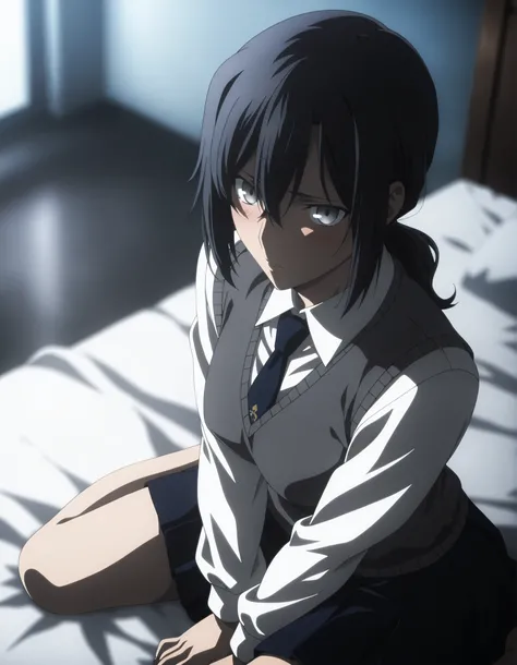 masterpiece, best quality, amazing quality, highres, absurdres, very aesthetic, high resolution, ultra detailed, perfect details, midnight,  , upper body, indoors, ufotable style, blue hour, backlight, , (from above, from side),
 
1girl, solo, ufotable sty...