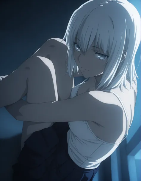 masterpiece, best quality, amazing quality, highres, absurdres, very aesthetic, high resolution, ultra detailed, perfect details, midnight,   , indoors, ufotable style, (from above, from back), blue hour, backlight,
 
1girl, ufotable style, anime style,  (...