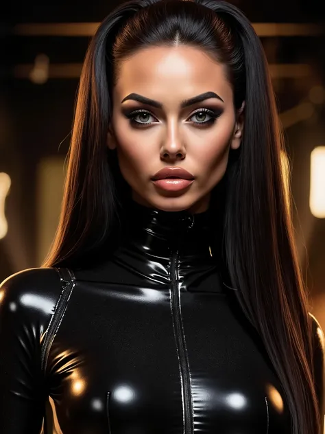 A portrait of a woman, (makeup:1.4), amazing body, (fit body:1.2), latex outfit, highly detailed fur, natural skin texture, 4k textures, detailed belly, Highly detailed perfect smooth skin, Lightroom, Intricate, Ultra-Realistic, Out There, (HDR:1.3), UHD, ...
