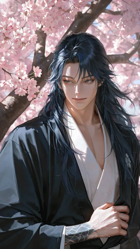 mature male, Premium,high quality,masterpiece,unstared, 1 person, man, copper-colored skin , alone, long hair, dark dark blue hair, male-centered, handsome man, semi-realistic art , semi-realistic art style, expressive brushstrokes, vibrant brushstr...