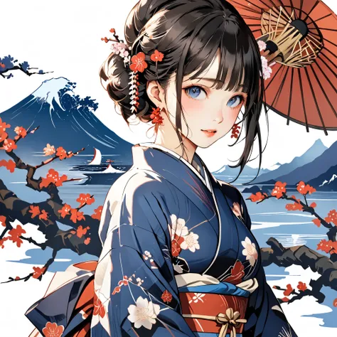 masterpiece , great quality, Best Quality, high resolution, 4K, 8k, 超 high resolution,
Ukiyo-e painting style ,Japan in the Showa era、girl,old clothes、 stylish, beautiful girl,Blue World