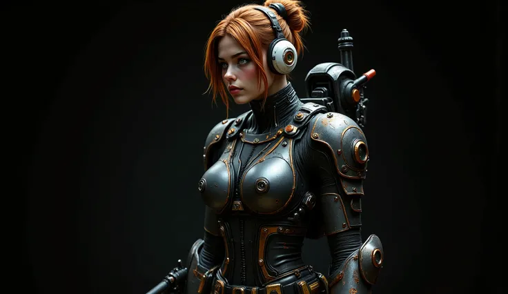(High Resolution, Masterpiece: 1.2), (current: 1.37), (best quality, high resolution, super detailed, current), fascinating dark fantasy 8k, Masterpiece, Superior Quality, High Angle, woman, young, 25 years old, orange red hair, a bun on each side of her h...