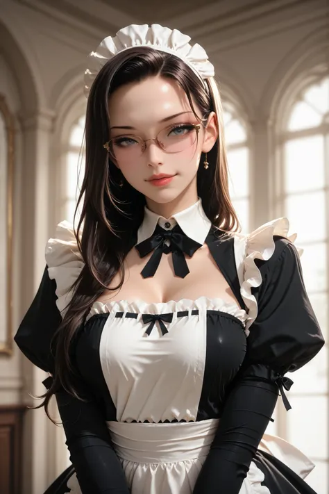 Maid、long hair、Perm、glamour、Queen Style、Thin glasses、Twenty years old