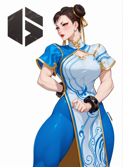 chun li,big butt, clean, big breasts, big thighs, red lipstick, ,blush, beautiful eyes, clear eyes