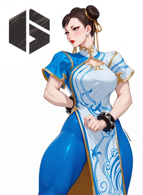 chun li,big butt, clean, big breasts, big thighs, red lipstick, ,blush, beautiful eyes, clear eyes