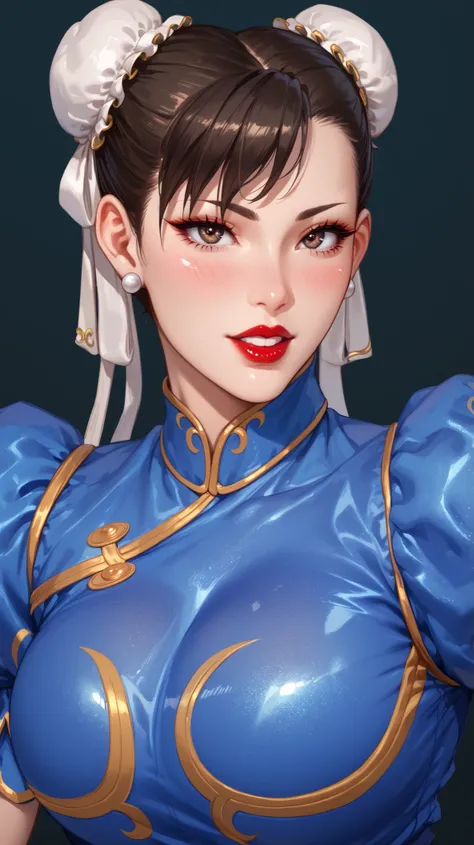 chun li,big butt, clean, big breasts, big thighs, red lipstick, ,blush, beautiful eyes, clear eyes