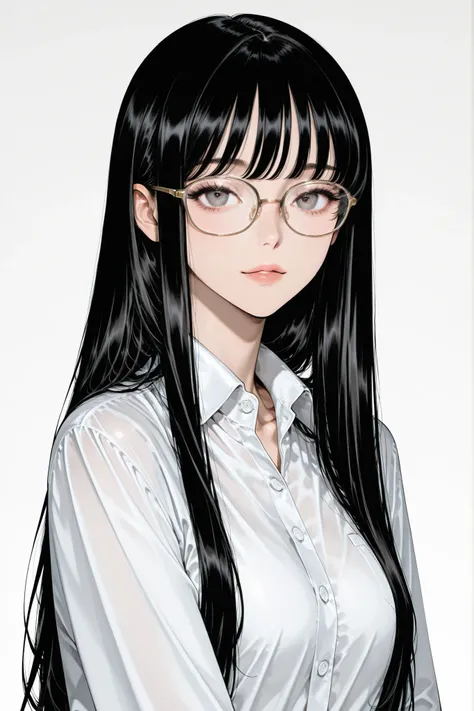 Glasses girl、black hair、long hair、woman、lover、