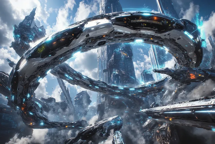 Futuristic sci-fi metropolis with a giant hemispherical museum in the middle, digital cityscapes, Zaha Hadid, sunny days, volume lighting, 3D rendering, ultra-fine detail
