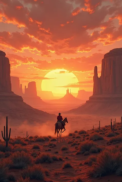 Old West landscape with a sunset 