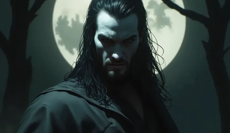 masterpiece, best quality, masterpiece, godlike quality, godlike art, highly detailed face, digital illustration of a medieval vampire man. long black hair. Capture the essence of her power, (best quality), (masterpiece), realistic, sharp, 8k, (full body),...