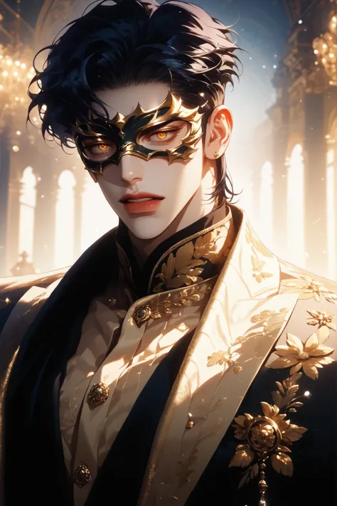 impasto, cool manga style, short hair, high quality, extremely detailed, extremely delicate line, amazing color, masterpiece, 1 man, tall, mascular, handsome, black hair, amber eyes, sharp eyes, lower-sanpaku eyes, slightly parted lips, handsome, fashionab...